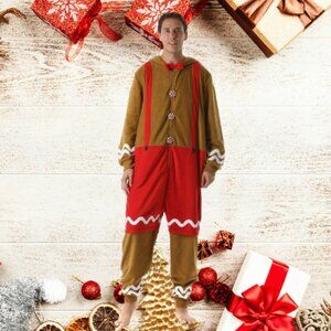 Followme gingerbread onesie ugly Christmas sweater in brown, red and white M